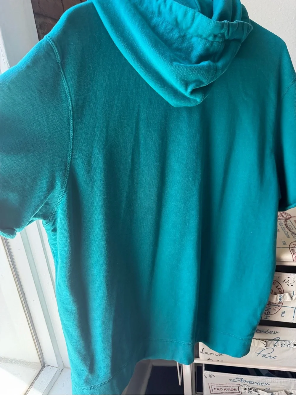 American Eagle Teal Embroidered Logo Short-Sleeve Hoodie